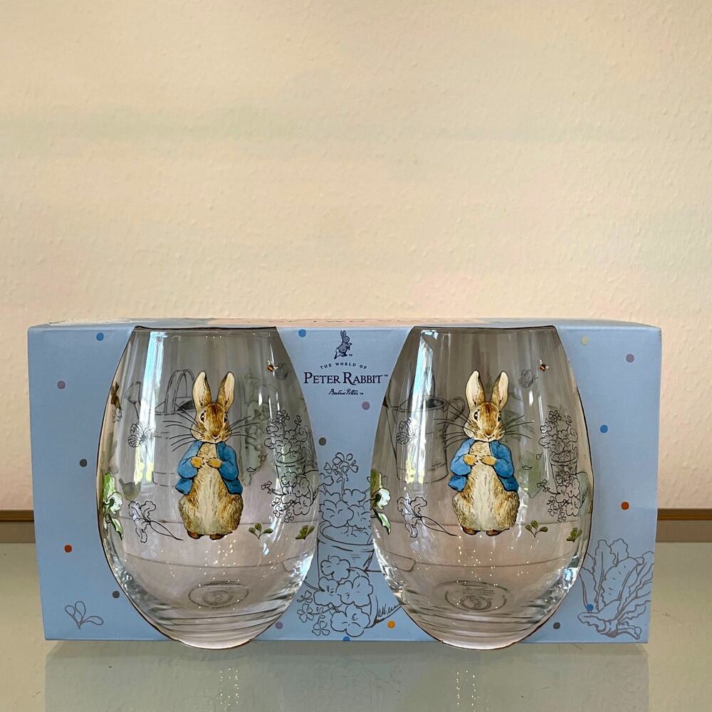 Peter Rabbit Classic Stemless Wine Glass Set of 2 Easter Barware NEW
